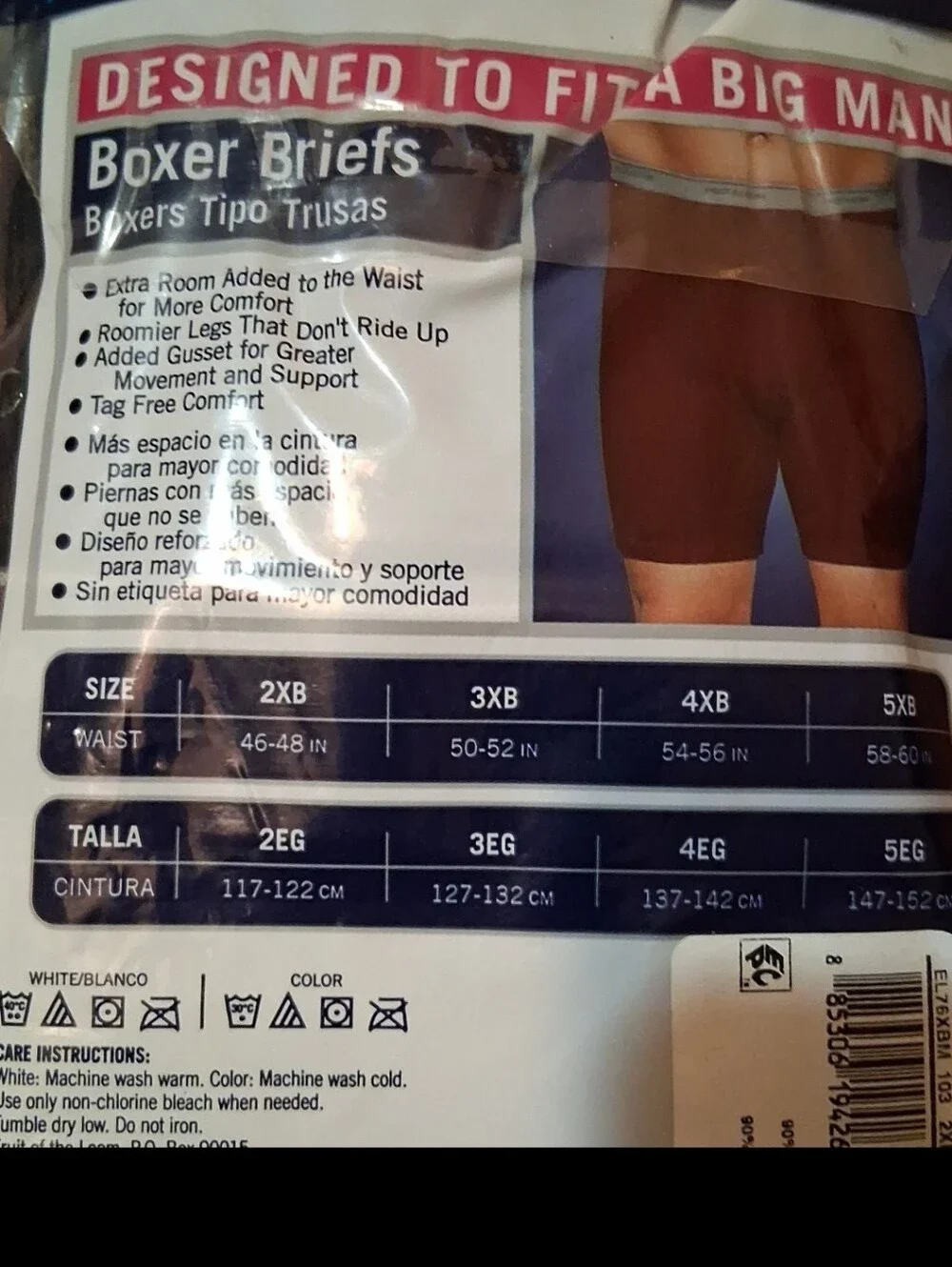 Fruit of the Loom  Waist 46-48 2 Pair Pack Big Men Boxer Briefs